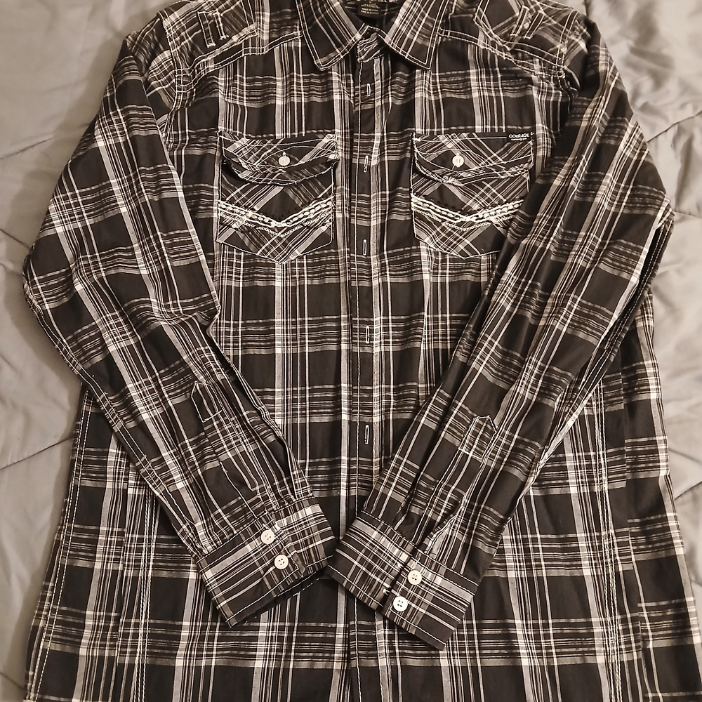 Classic Black and White Plaid Button-Down Shirt